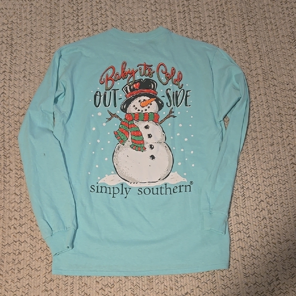 NWOT Simply Southern Snowman Long Sleeve Shirt - Blue